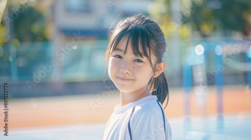 校庭　運動場の体操服の少女　Generative AI、AI