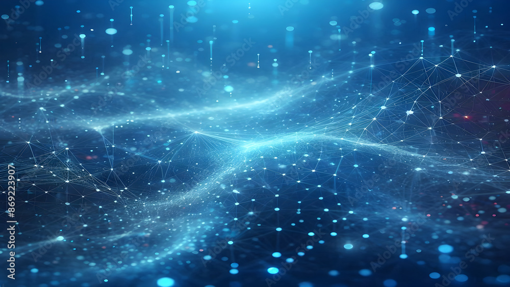 Blue abstract background with network grid and particles Blue abstract background with network grid and particles