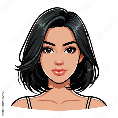 Vector illustration of a girl with short black hair, wearing a camisole.