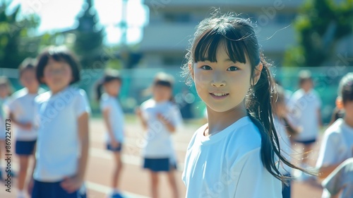校庭　運動場の体操服の少女　Generative AI、AI