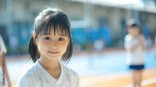 校庭　運動場の体操服の少女　Generative AI、AI
