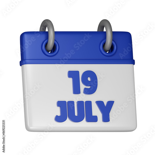 19 July Calendar 3d icon