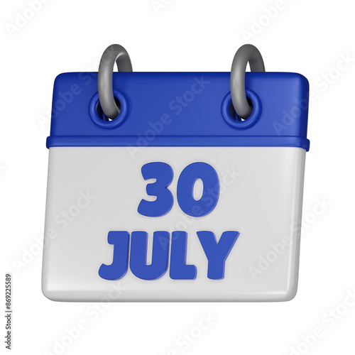 30 July Calendar 3d icon