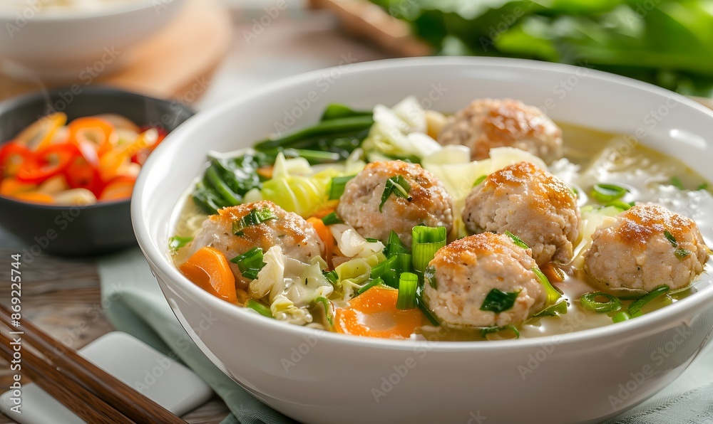 Chinese Cabbage Soup with Minced Pork Meatball , Generative AI Chinese Cabbage Soup with Minced Pork Meatball , Generative AI