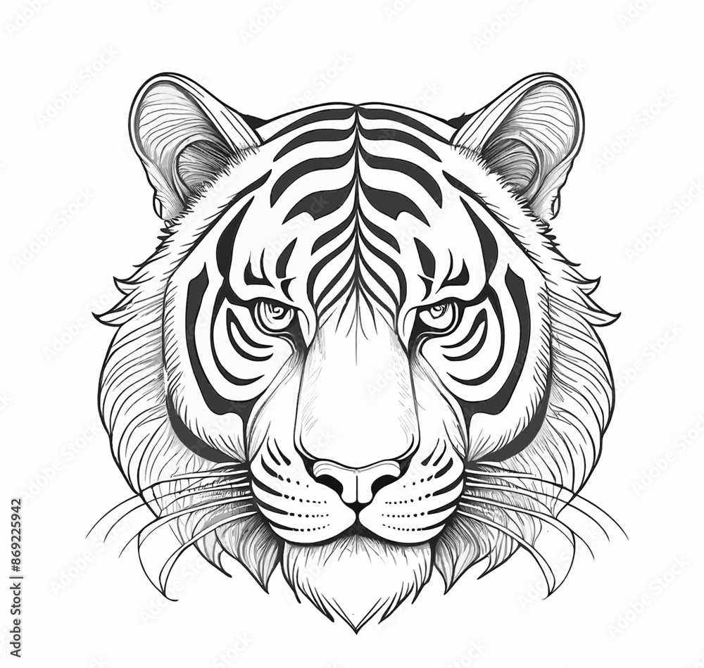 Obraz premium tiger head vector, simple art line
