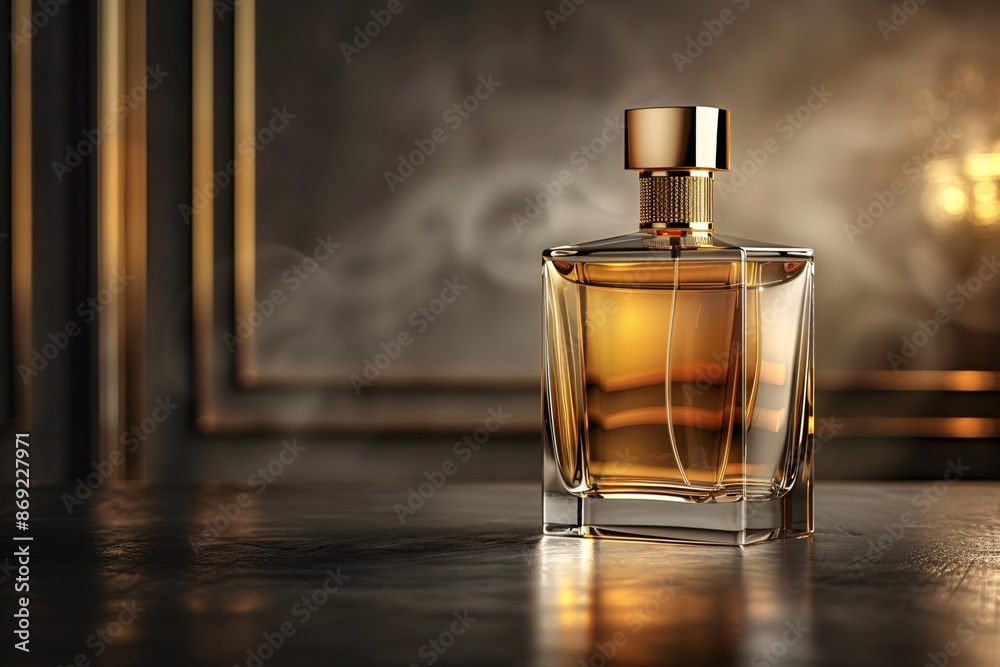 Luxurious mockup of a high-end perfume bottle packaging. Luxurious mockup of a high-end perfume bottle packaging.