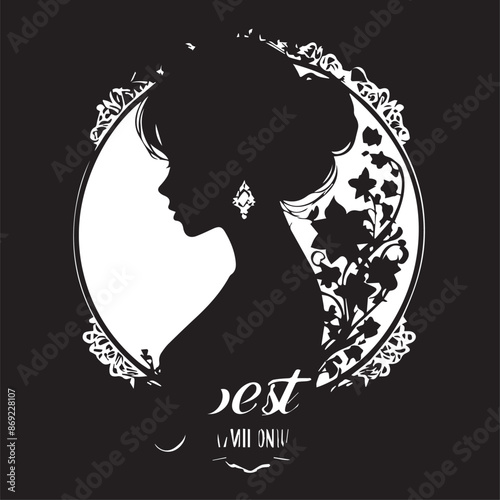 Hand drawn girl drinking wine silhouette illustration