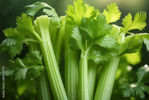 Obraz na płótnie The lush, green world of this close-up celery shot, where every stalk is a testament to nature's purity and vitality - stock photo w salonie