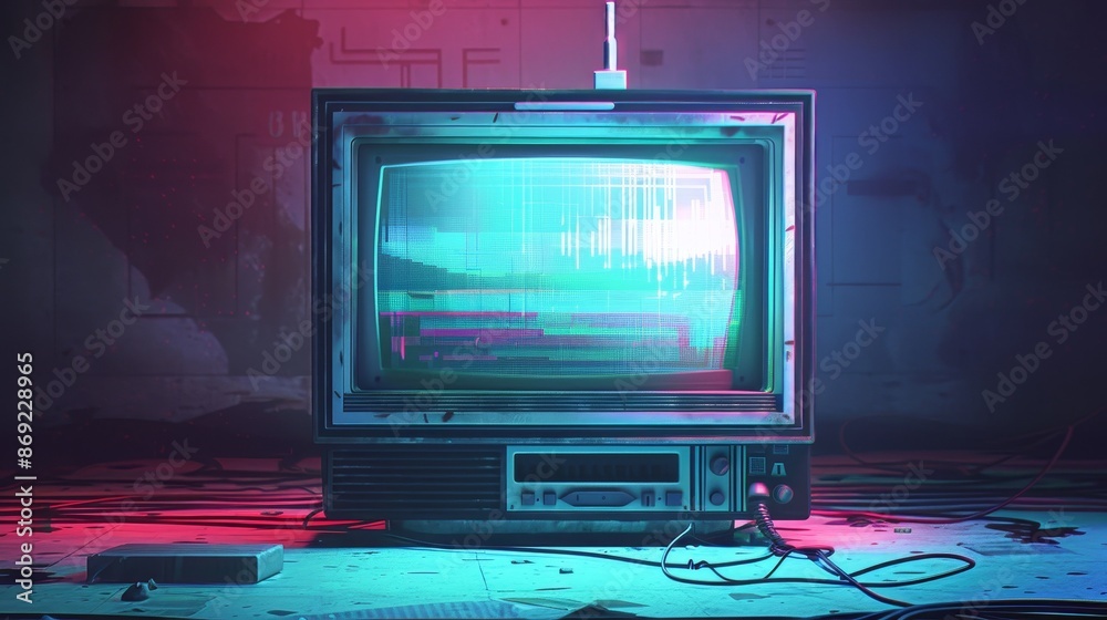 ภาพประกอบสต็อก An animated glitch game screen with a pixel texture ...