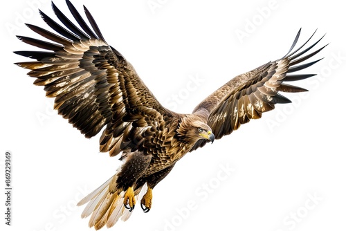 Photo of a brown eagle, natural light. white background