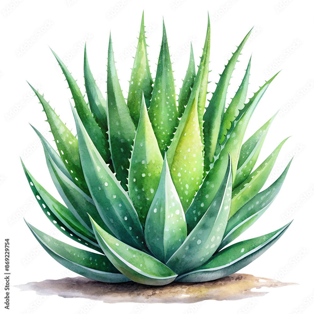 A bunch of watercolor aloe vera with green color on no background A bunch of watercolor aloe vera with green color on no background