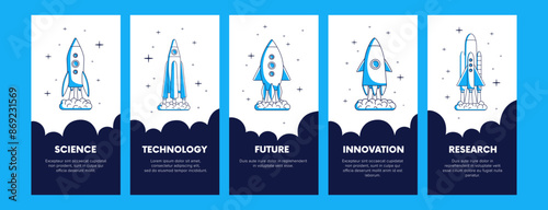 Onboarding cards design of startup app set. UI templates of welcome walkthrough screens. GUI of slides with launch, start up of rockets. Application beginning interface. Flat vector illustrations