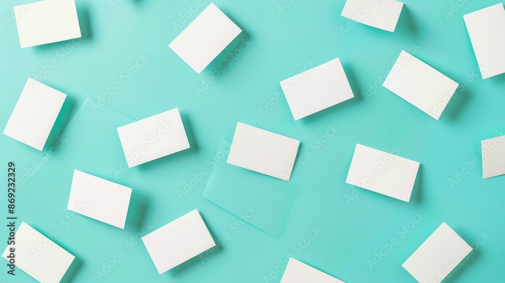 Mock-up of stack of falling blank white business cards on blue background. Isolated by clipping paths. Mock-up of stack of falling blank white business cards on blue background. Isolated by clipping paths.
