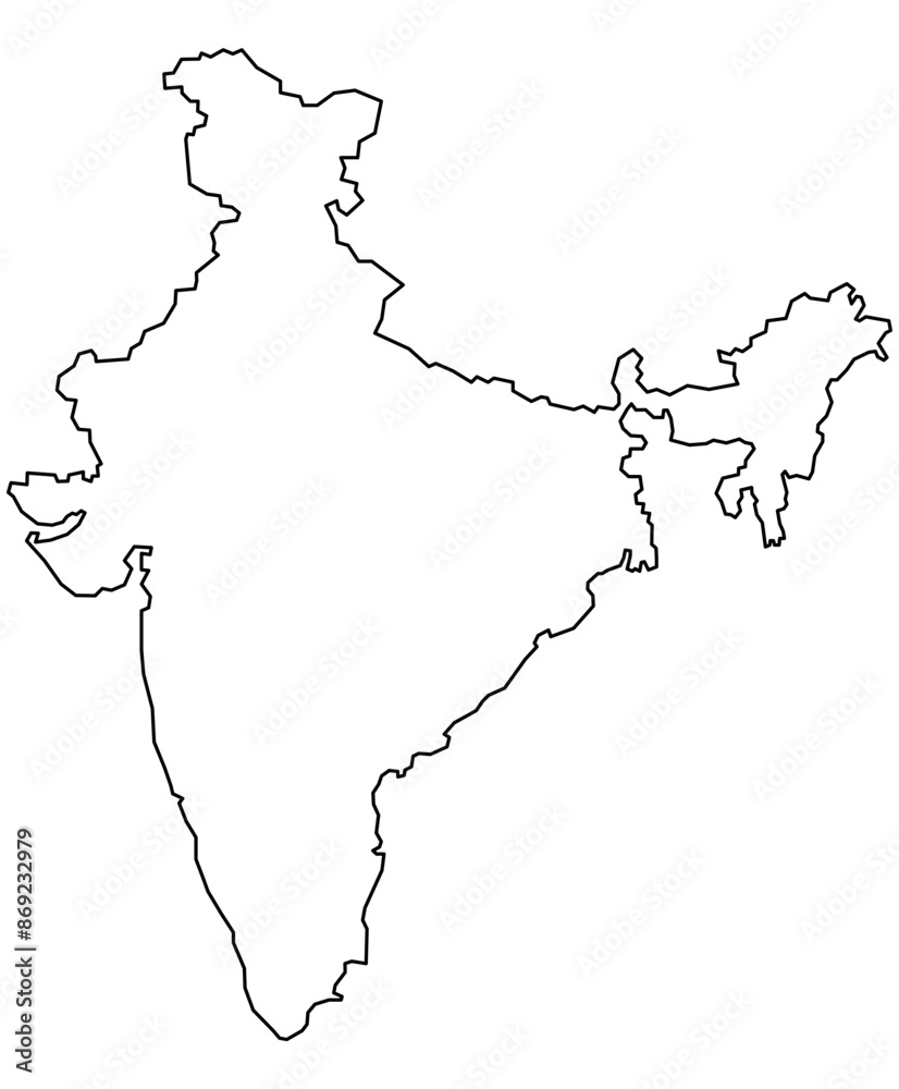 Hand drawn outline sketch of India Map isolated on transparent background