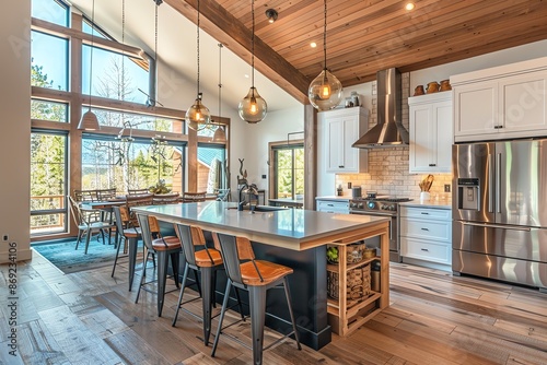 Wallpaper Mural Contemporary Kitchen with a Spacious Island and Stylish Bar Stools Torontodigital.ca