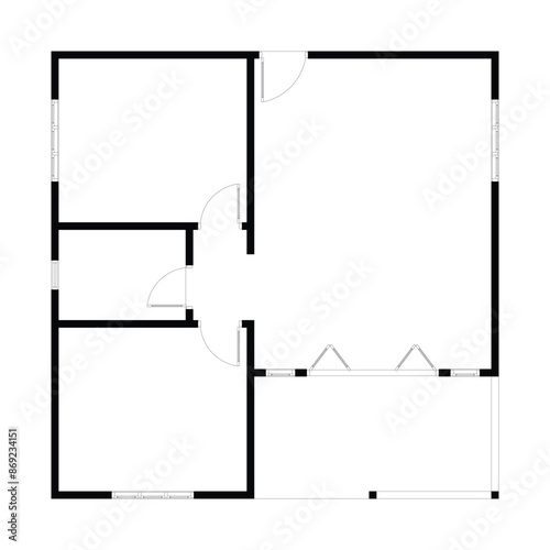 Black and White floor plan of a modern unfurnished house for your design. Suburban house vector blueprint. Architectural background	