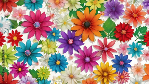 The group of the varies of the flower that has been put on the empty space of background or the blank wallpaper