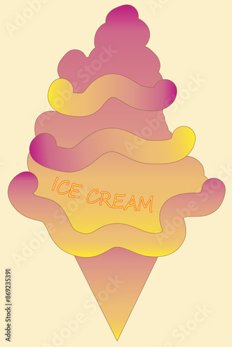 Stylized ice cream in multicolored cone with text