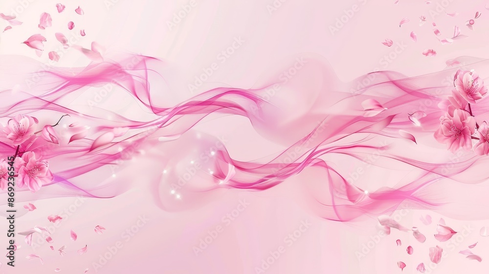 Flower petals and sparkles in pink scent wind wave. Realistic 3d modern illustrations of japanese sakura or cherry blossoms. Abstract swoosh scent trail. Flower petals and sparkles in pink scent wind wave. Realistic 3d modern illustrations of japanese sakura or cherry blossoms. Abstract swoosh scent trail.