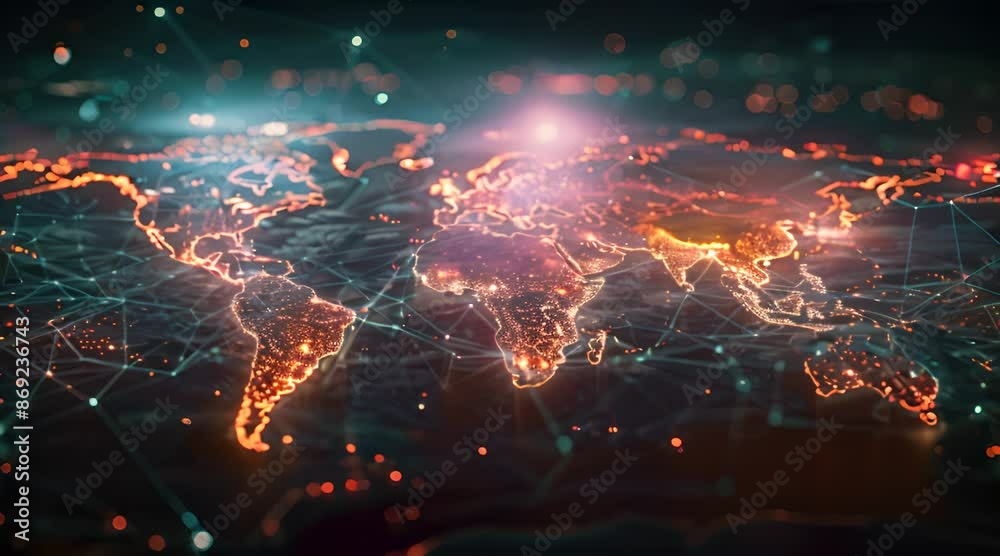 Global Network Connections on a Digital World Map Global Network Connections on a Digital World Map