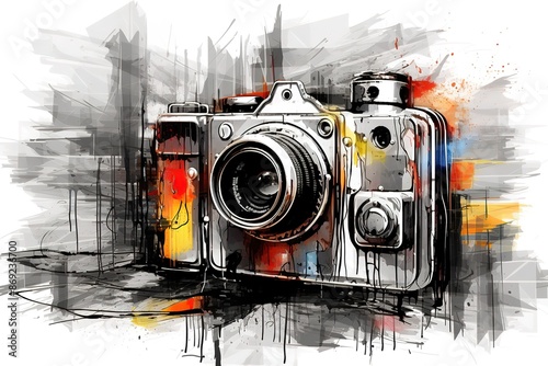 Watercolor retro vintage camera floral illustration. photography logo with flowers and plants. hand drawn, clipart, design, perfect for print, DIY, cards, wedding invitation, eps, white background.