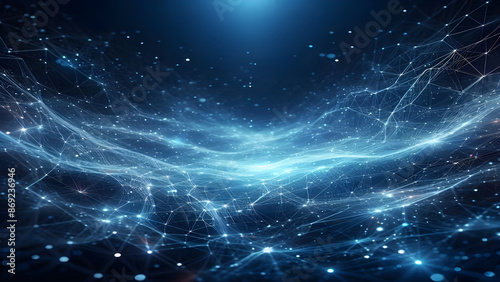 Blue abstract background with network grid and particles