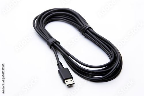 Black USB cable isolated on white background