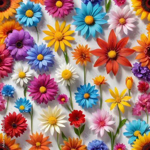 The group of the varies of the flower that has been put on the empty space of background or the blank wallpaper
