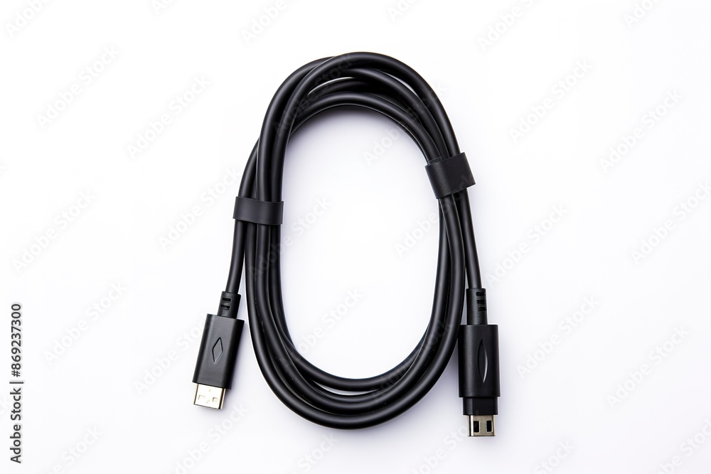 Black USB cable isolated on white background Black USB cable isolated on white background