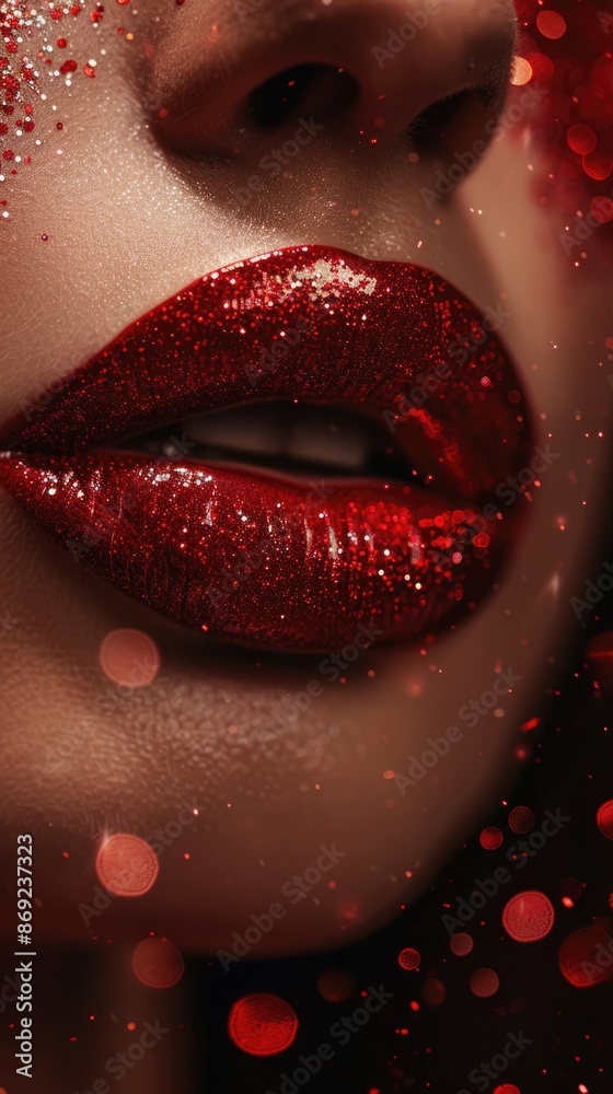 Fototapeta premium Close up of red shiny lips
