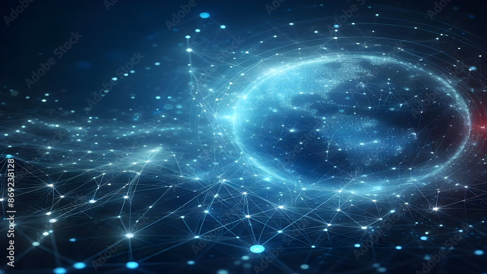 Blue abstract background with network grid and particles Blue abstract background with network grid and particles