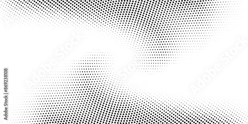 Black halftone radial gradient texture. Grunge halftone twist background. White and black sand noise wallpaper. Retro pixelated vector backdrop