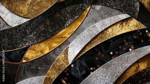 Luxurious abstract design with metallic hues and glitter, offering a sophisticated, glamorous visual.