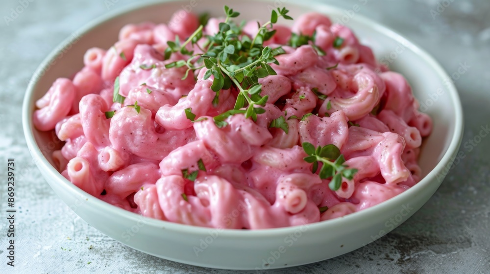 Creamy Beetroot Pasta with Fresh Herbs in a White Bowl Creamy Beetroot Pasta with Fresh Herbs in a White Bowl