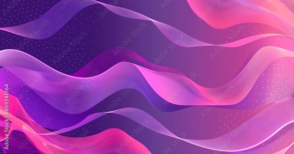 Purple and pink vector gradient background with thin line frame, geometric texture pattern for poster design template.