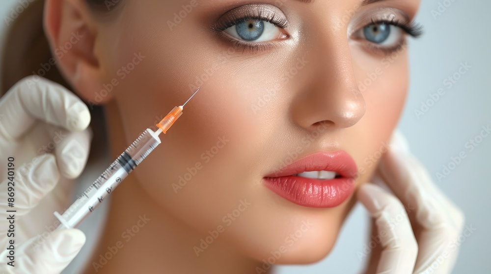 A cosmetic injection to the face - close-up portrait A cosmetic injection to the face - close-up portrait