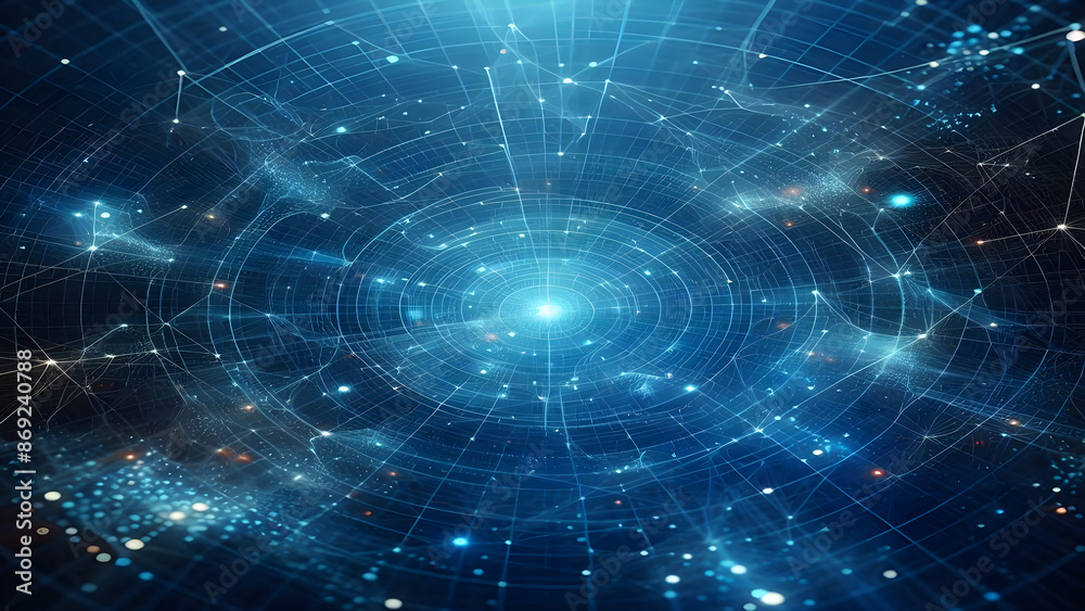 Blue abstract background with network grid and particles Blue abstract background with network grid and particles