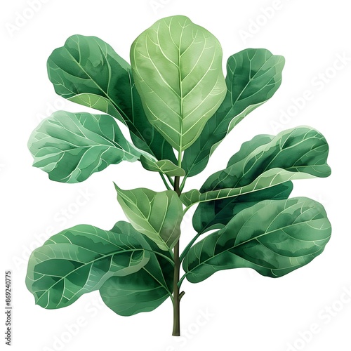 Lush Fiddle Leaf Fig Tropical Plant Watercolor Art Isolated on White