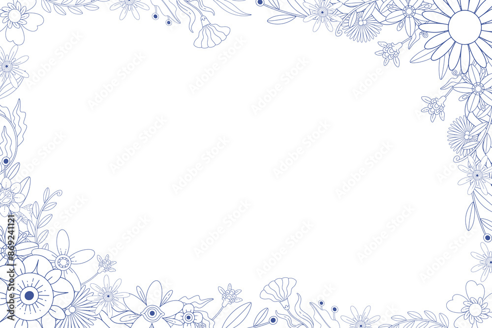 Hand Drawn Groovy Flower Frame Background Hand Drawn Groovy Flower Frame Background