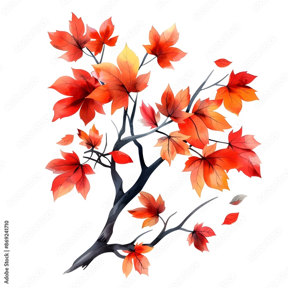 Vibrant Autumn Maple Branch with Vivid Foliage on Minimalist Background Vibrant Autumn Maple Branch with Vivid Foliage on Minimalist Background