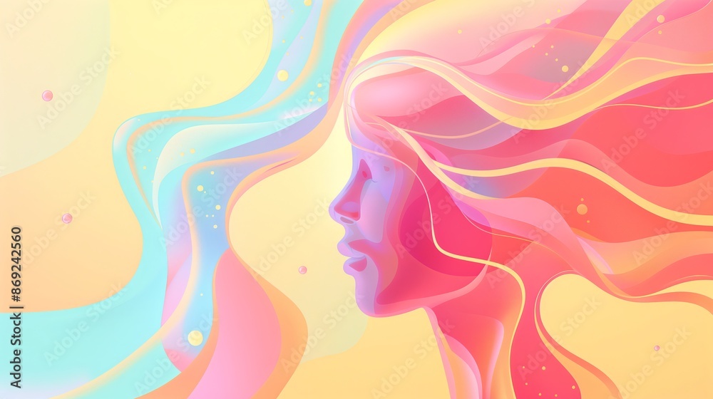 Flat style illustration of psychological concepts in a flow liquid fluid style, featuring fluid Flat style illustration of psychological concepts in a flow liquid fluid style, featuring fluid