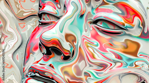 Vivid fluid abstract face blending colors together © Fxquadro