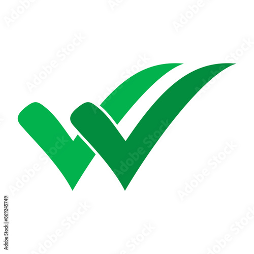 Double checking icon. Green double tick, check mark. Flat done sticker icon isolated on white. Accept button. Good for web and software interfaces. Vector illustration.
