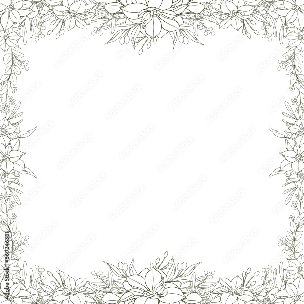 Hand Drawn Christmas Flower Frame Background Hand Drawn Christmas Flower Frame Background