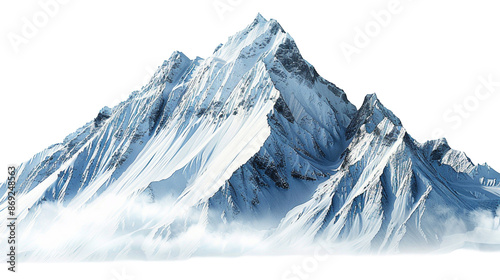 Snow capped mountains isolated on white or transparent background