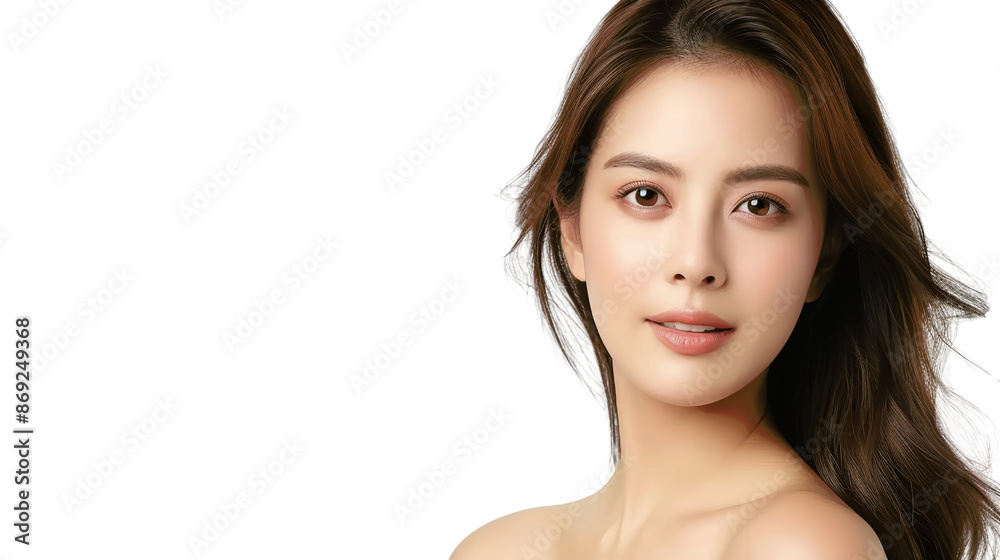 A beautiful woman with long brown hair, looking directly at the camera with a soft smile. A beautiful woman with long brown hair, looking directly at the camera with a soft smile.