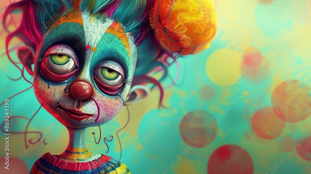 Cartoonish character with exaggerated features and vibrant colors ...
