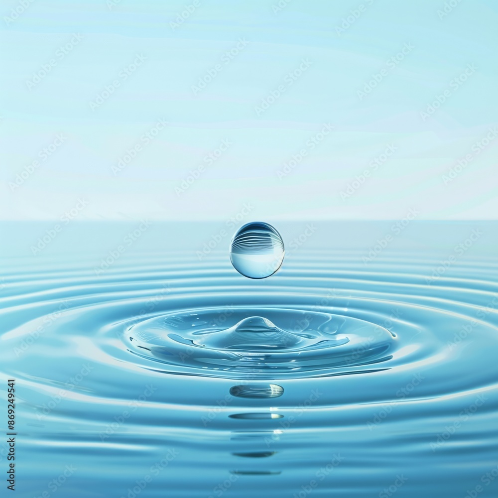 Water drop on water surface with ripples and a blue background. Water drop on water surface with ripples and a blue background.