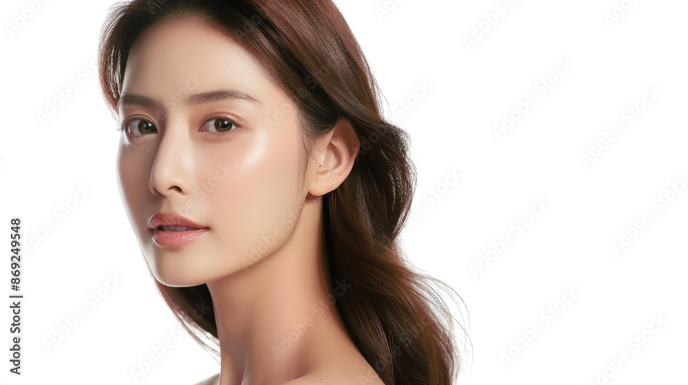 A beautiful woman with long brown hair, looking at the camera with a soft expression. Her skin is flawless and her eyes are sparkling. A beautiful woman with long brown hair, looking at the camera with a soft expression. Her skin is flawless and her eyes are sparkling.