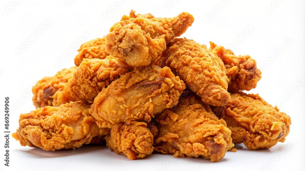 Isolated fried chicken wings on a white plate with a side of brown walnuts Isolated fried chicken wings on a white plate with a side of brown walnuts
